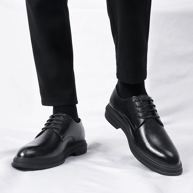 Autumn and Winter Velvet Inner Heightening Leather Shoes 8cm Breathable Heightening Shoes Men's Soil 6cm Wedding Groom Men's Shoes