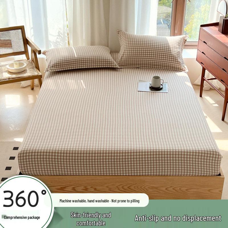 Muji-Style Washed Cotton Fitted Sheet Set - Non-Slip, Single Piece, Mattress Protector