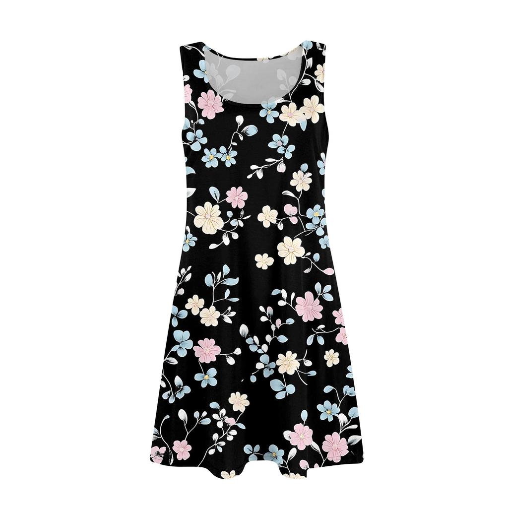 Kjole med blomstertrykk og U-hals for kvinner, sommer og avslappet stil