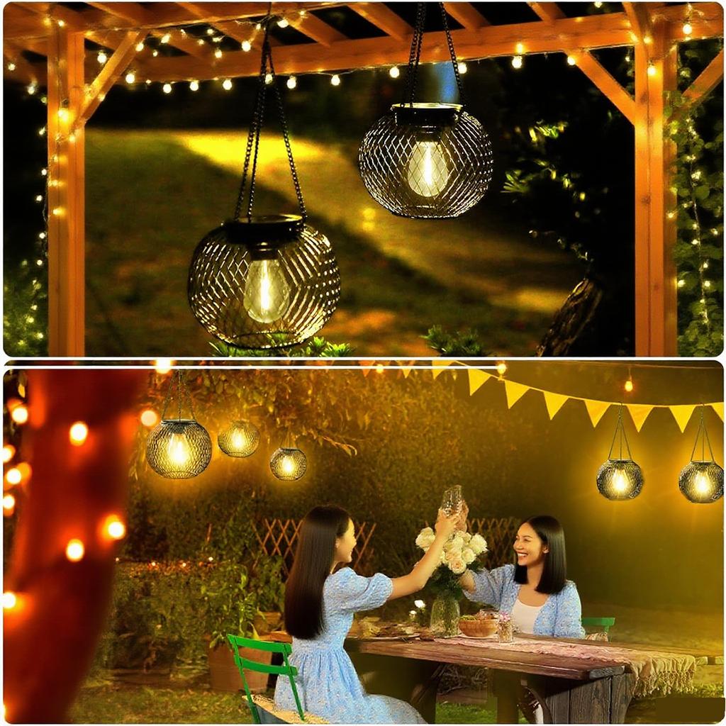 2 Stück Solarlaternen, wasserdicht, aus Metall, zum Aufhängen, für Garten, Terrasse, Weg, Veranda, Zaun, Weihnachten