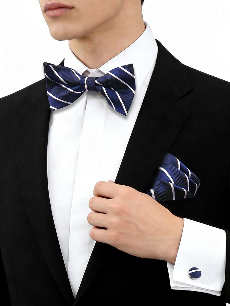 55 Styles Men Bow Tie Sets 3 Pcs Luxury Classic Stripe Pocket Square Cufflinks Paisley Floral Polka Dot Wedding Business