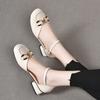 Flat-soled sandals women's summer round head with low heels women's shoes literary and retro patent leather bag head hollow sandals