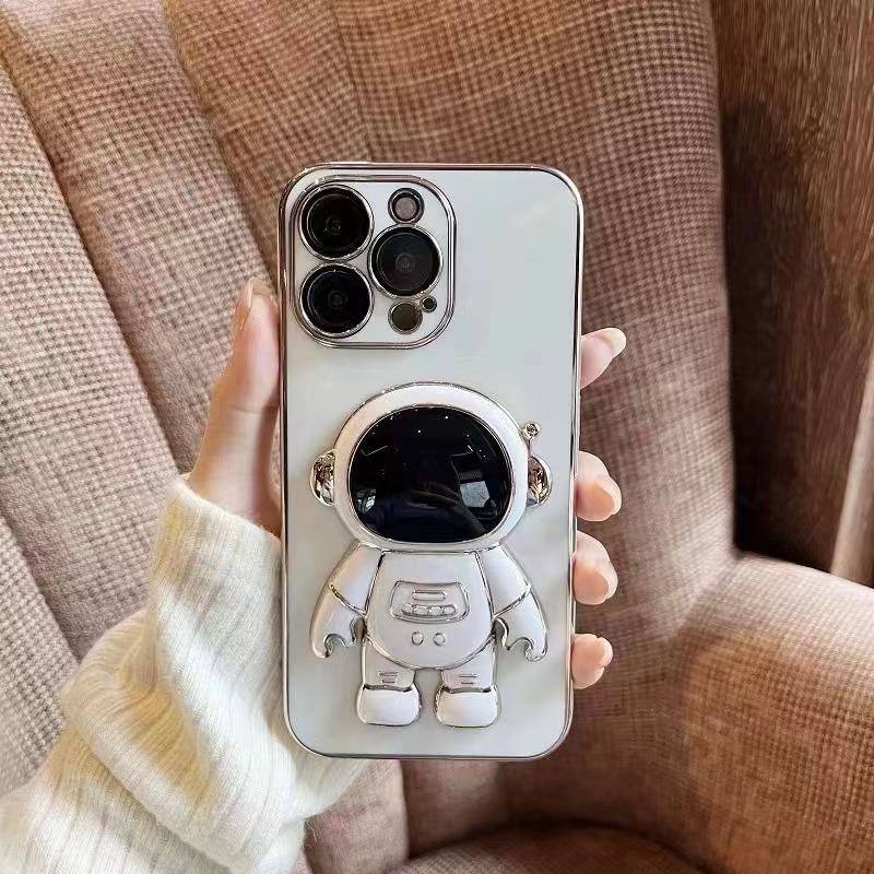 OPPO Realme K3 Electroplated Phone Case with Silicone, Cartoon Design, Invisible Astronaut Bracket, Full Package.