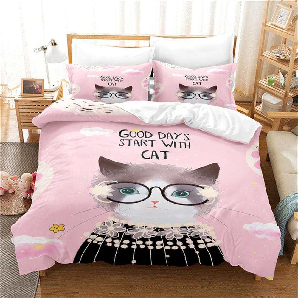 Cute Cat 3D Print Duvet Cover Sets With Pillowcases 75*50Cm, Bedding Set Cartoon Comforter Cover For Boys Girls Teens Bedroom