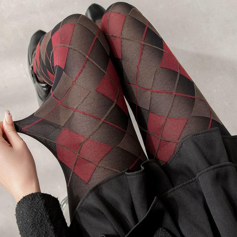 Collant Calze Lingerie a Quadri Retrò Stile Giapponese Jk Collant Leggings Morbidi Sexy Autocalzanti Coscia Donna