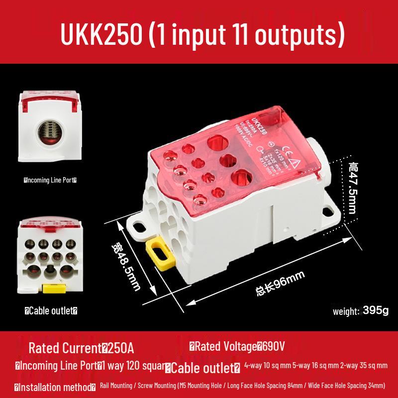DIN Rail Multi-Out Terminal Block UKK80A-500A Neutral Blocks