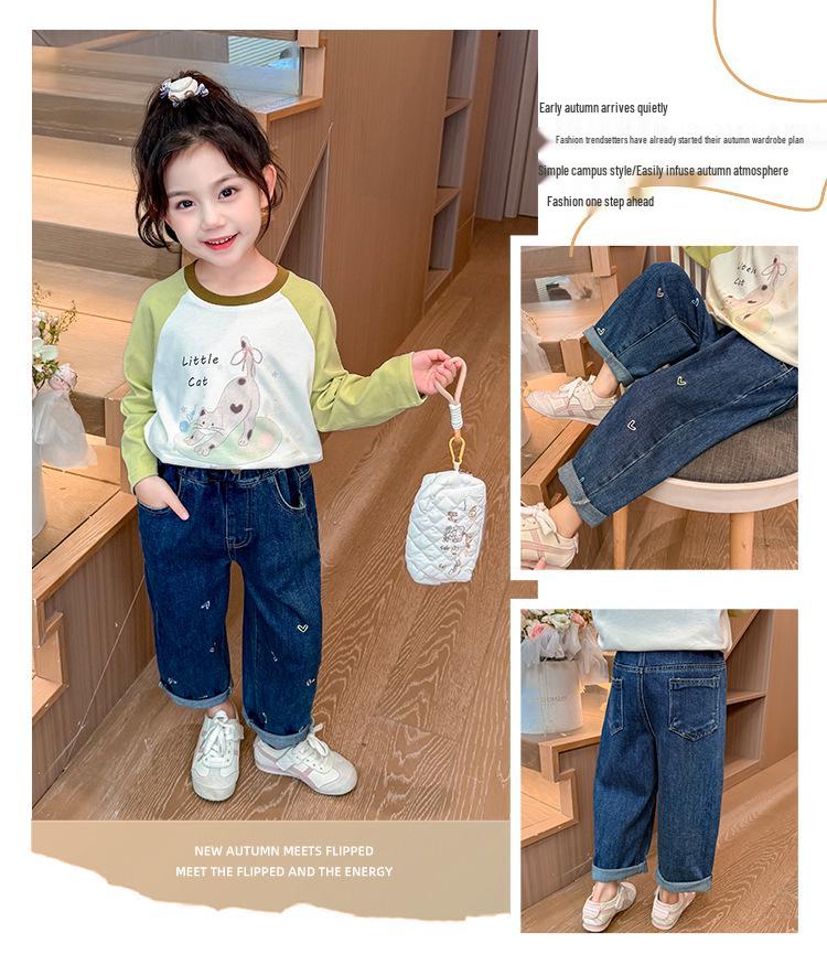 Mädchen Elastische Weiche Denim Jeans - Frühling/Herbst Lässig, Lockere Passform für Kinder