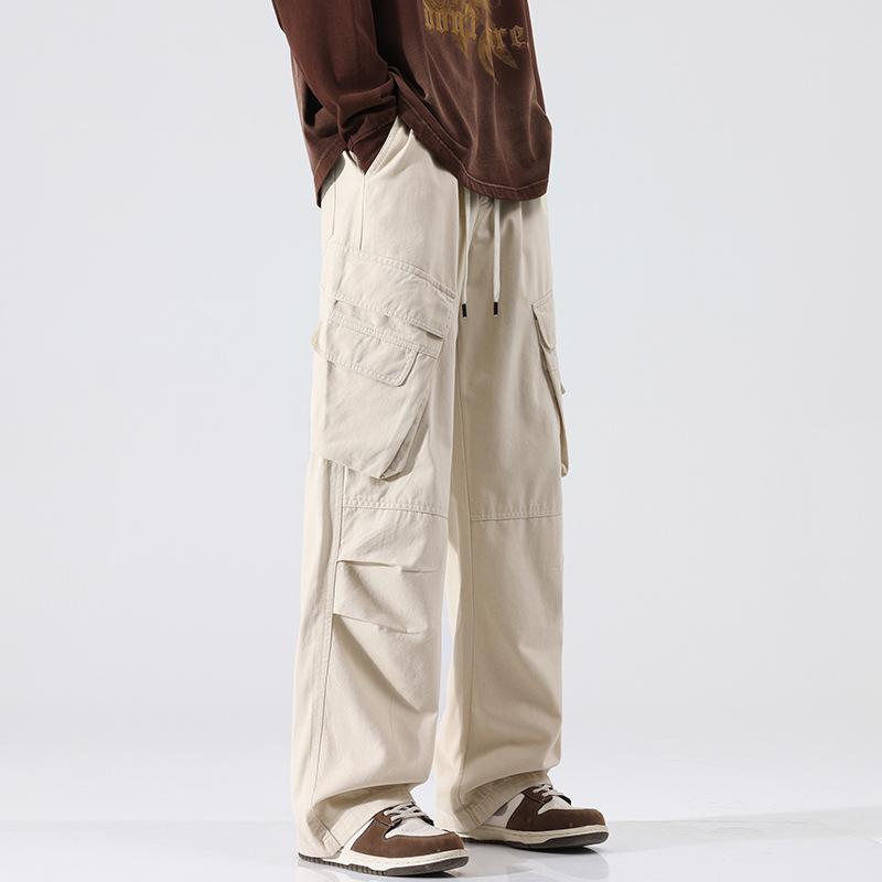 

Мужские комбинезоны с широкими штанинами и складками осень 2024 года - повседневные брюки American High Street Trend S (95-125 lbs) грязно-белый