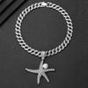 Hip Hop Starfish Pearl Full Diamond Alloy Pendant Personalized Animal Hip Hop Cuban Chain Necklace