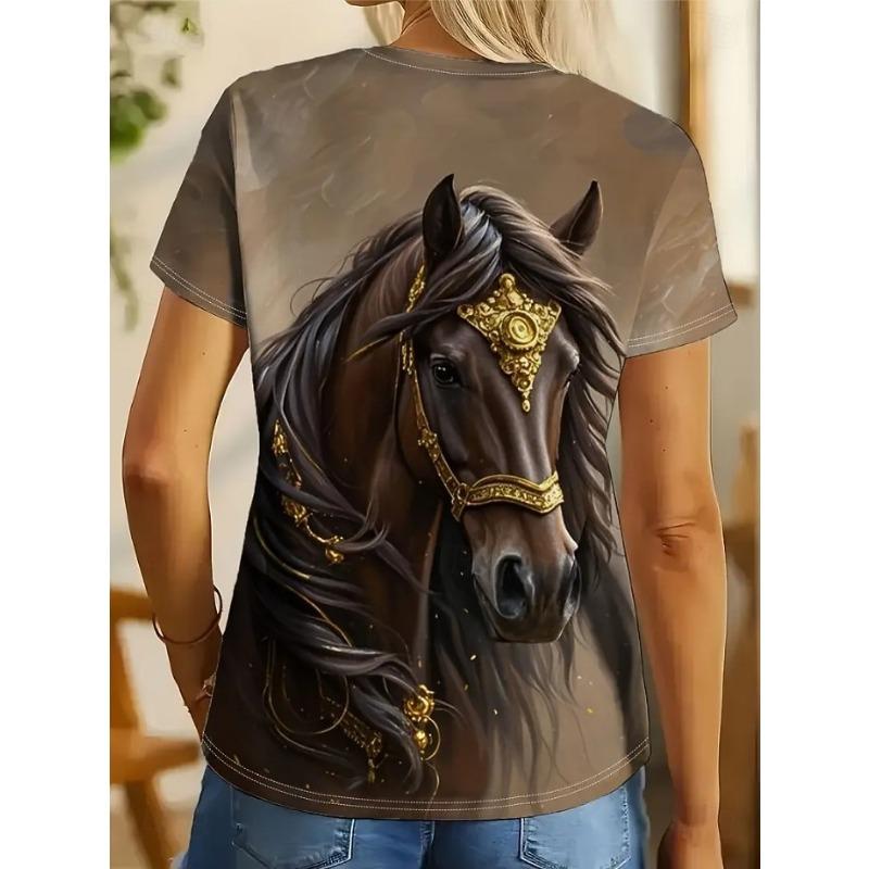 Women's T Shirt Print Graphic Animal Plants Vintage Classic Short Sleeve Neck Round Neck Regular Tops Summer