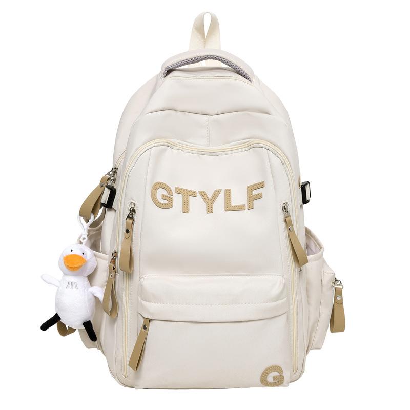 Nylon Backpack with Letter Pattern for Men and Women School Travel Laptop Daypack бежевый