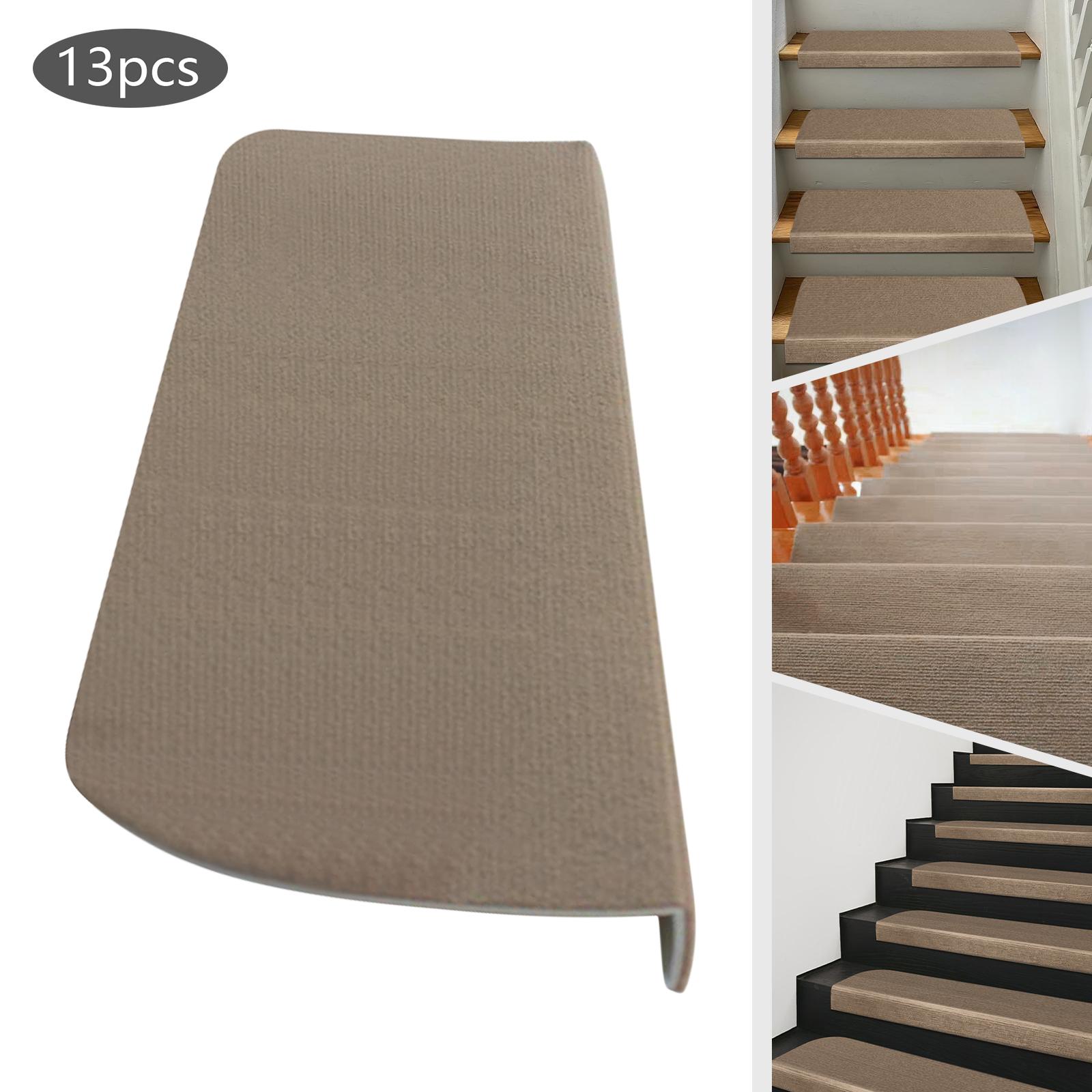 

13Pcs Beige/Brown Stair Treads 55x20cm Non-Slip Indoor Stair Mats, Self-Adhesive Carpet Pads for Safe, Quiet Steps бежевый