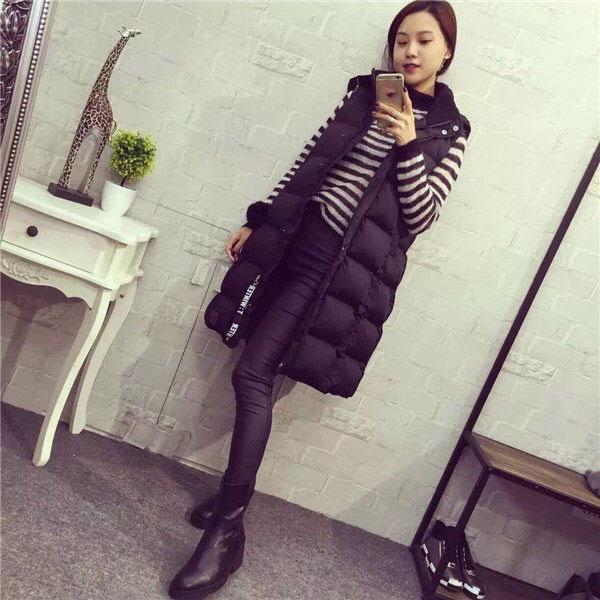 Autumn Winter Women Long Parkas Vest Warm Black Zipper Hooded Down Coat Parka Ladies Sleeveless Waistcoat Jacket Outwear