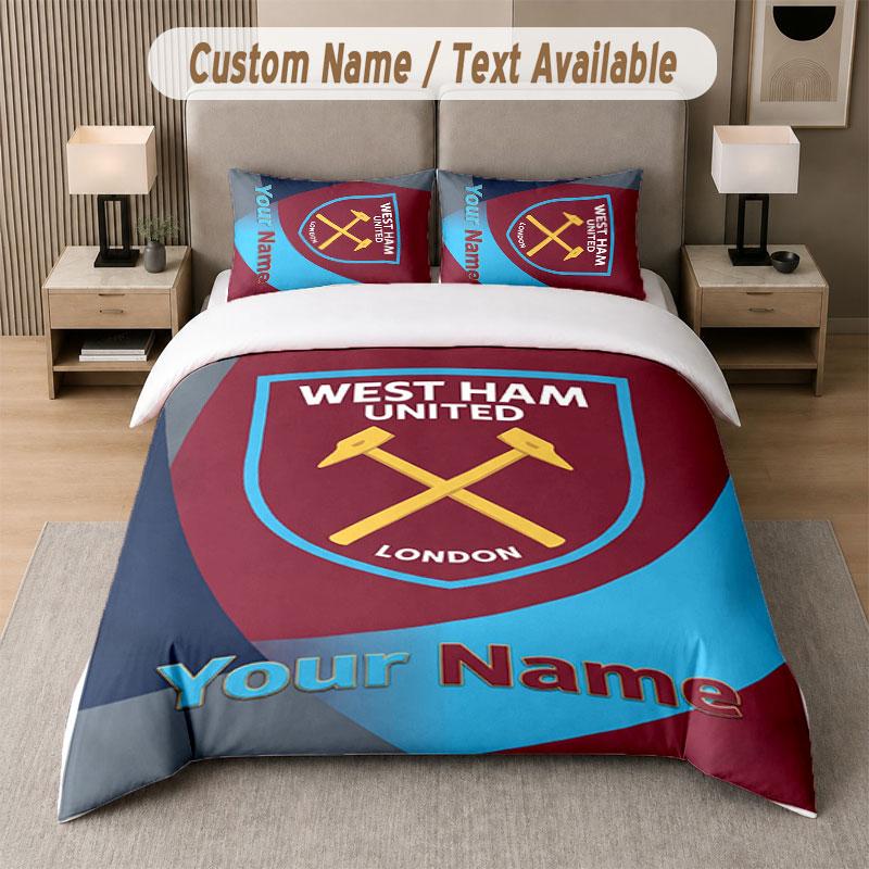 Maßgeschneidertes Bettwäsche-Set West Ham United FC Muster, Druck Name Text 1 Bettbezug plus 2 Kissenbezüge Heimtextilien