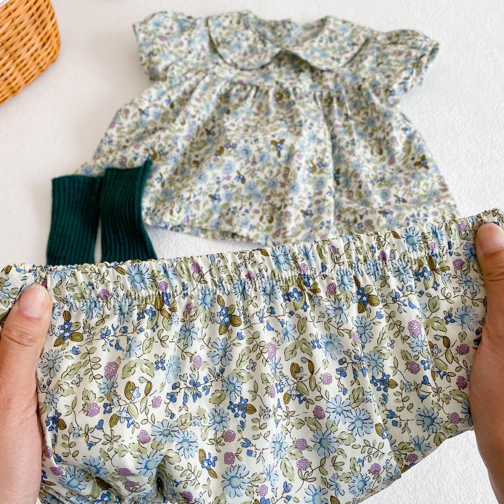 Summer 2025 Baby Girl Orchid Flower Peter Pan Collar Top & Pants Set