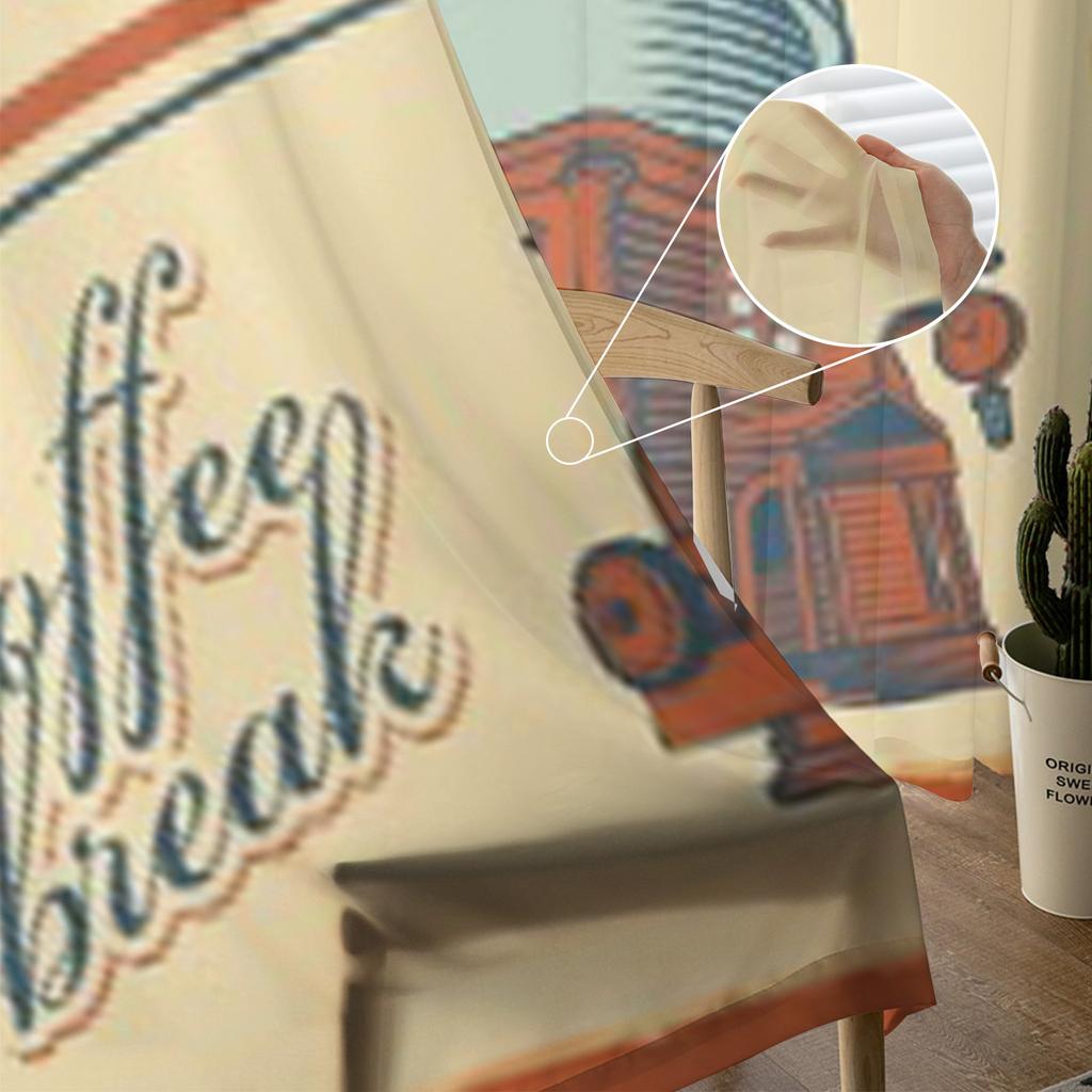 Retro Banner With The Coffee Grinder Cafe Chiffon Sheer Curtains for Living Room Bedroom Window Curtain Voiles Tulle Cortinas