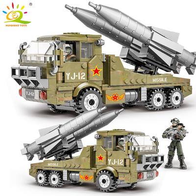 375PCS Military WW2 Army Missile Vehicle Model Building Blocks Soldier Figures Weapon Truck Bricks Toys for Children