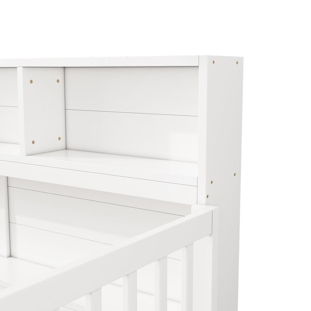 Kinderbett 90x200 Bodenbett Staufach Brüstung Türen Funktionsbett Holzbett Lattenrost Tagesbett Jugendbett Kiefernholz ohne Matratze weiß