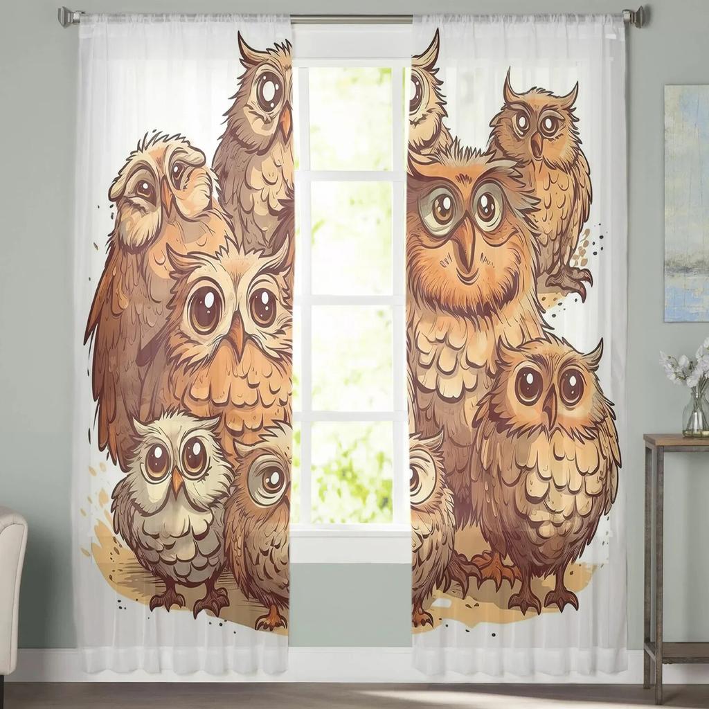 Owl Eyes Cute Claws Animal Window Curtains Sheer Chiffon For Living Room Bedroom Kitchen Decor