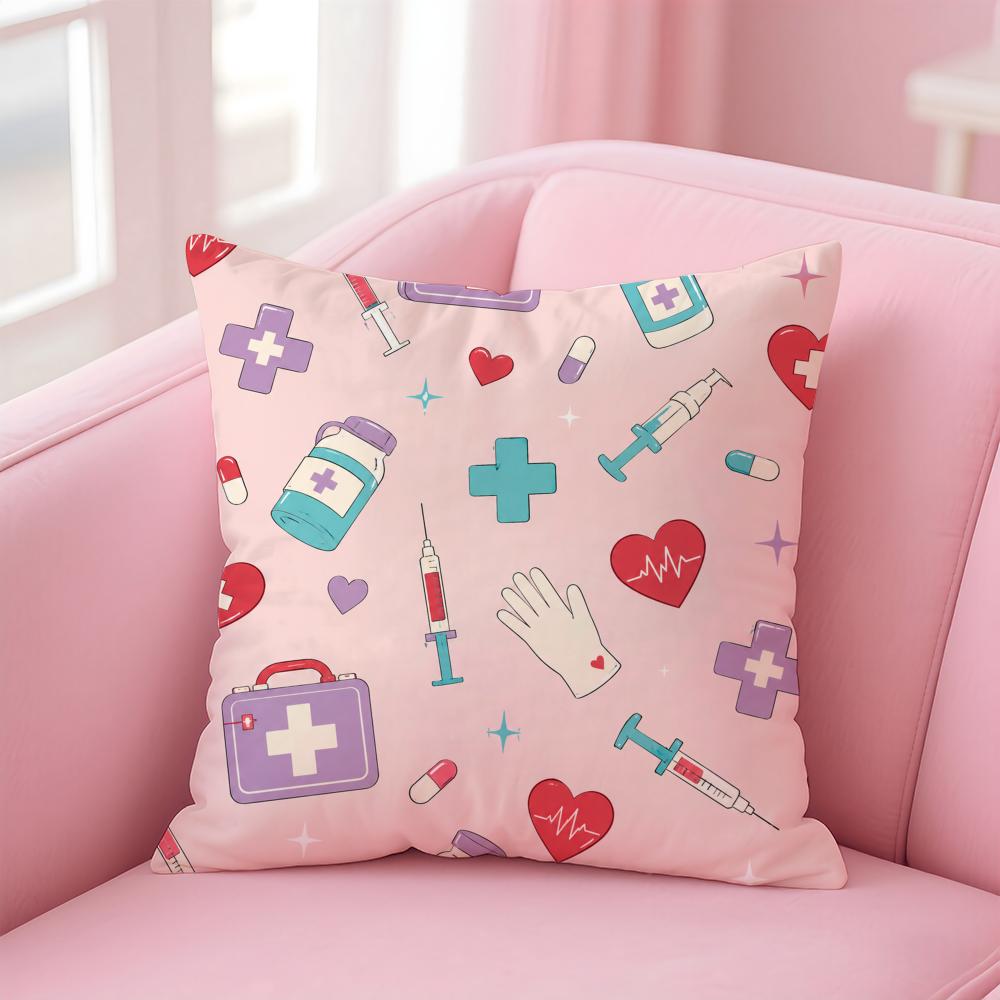 Cartoon Nurse Pattern Cushion Cover Short Plush Soft DoubleSided Printing Pillow Case Cozy Sofa Bedroom Home Decor Gift