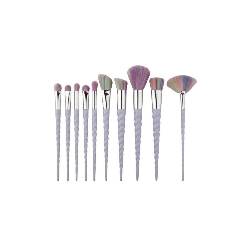 Unicorn Makeup Brush Kit With Glitter Finish And Spiral Pattern For Gift And Beauty Lovers