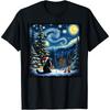 Black Cat Starry Night Van Gogh Christmas Tree Winter Scene T-Shirt