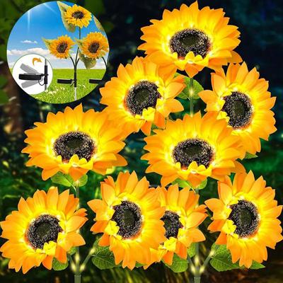 15 Stück Drei Köpfe LED Solar Sonnenblumenlichter Wasserdichte Lampe Boden Außen Rasenlicht Für Hof Garten Stecker Hof Feiertagsdekoration