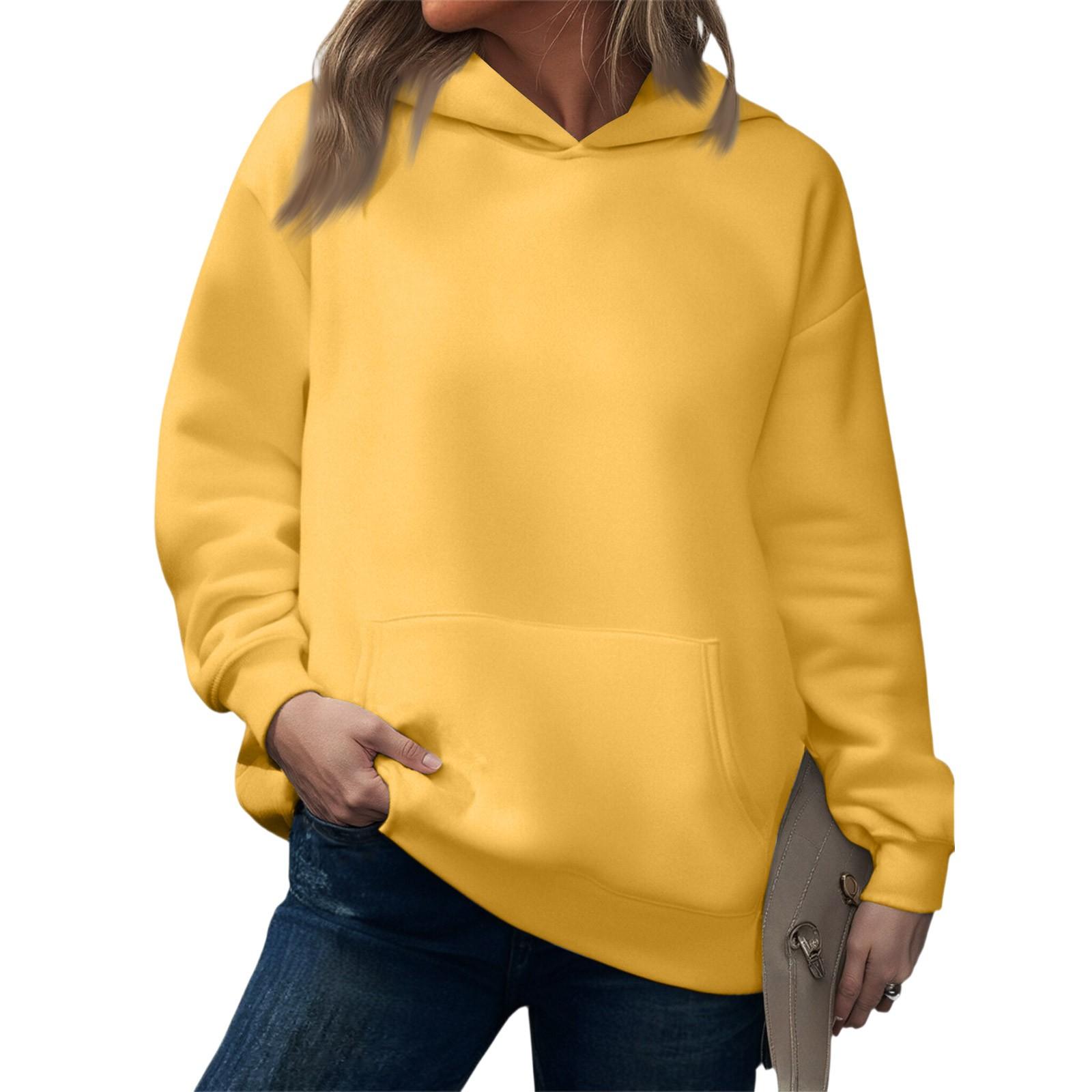

Модная женская толстовка с капюшоном, повседневный топ с карманом, свободный пуловер M жёлтый