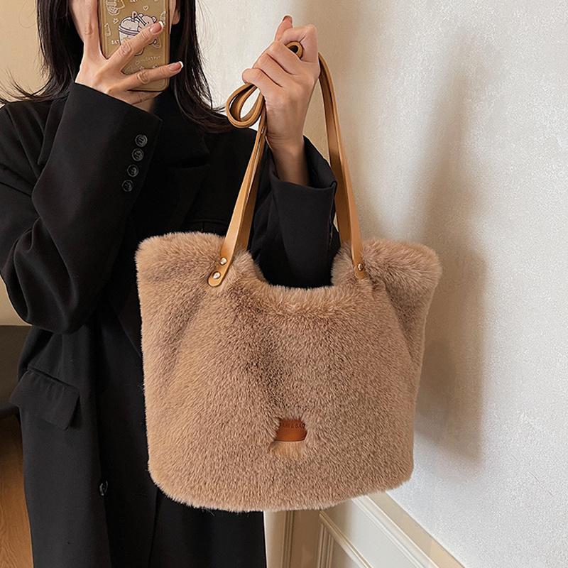 Yogodlns Women Plush Shoulder Bag Fluffy Furry Satchel Bag Large Capacity Fuzzy Purse Handbag for Work Travel Shopping