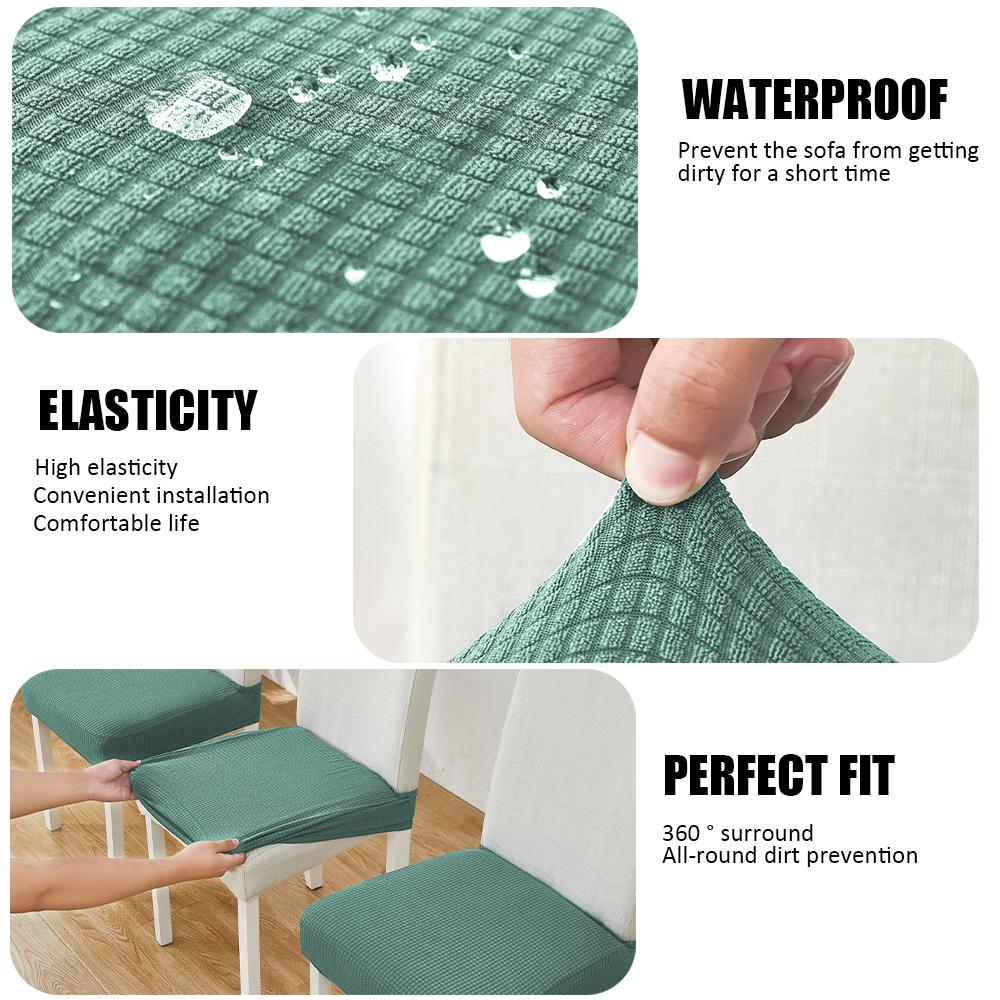 Waterproof Solid Dining Room Chair Cover Jacquard Elastic Chair Seat Covers For Hotel Banquet Kitchen Wedding Home Anti -Dirt