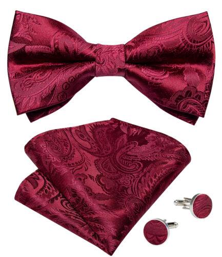 Conjunto de abotoaduras masculinas de seda azul ajustável com gravata borboleta Paisley floral Hanky