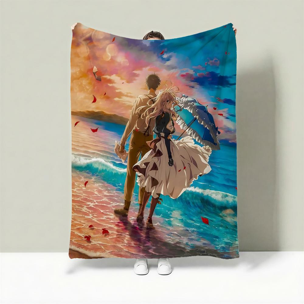 Anime V-Violet Evergarden Throw Lightweight 240g Flannel Blanket Soft Skin-friendly for Summer Cooling 75cmx90cm