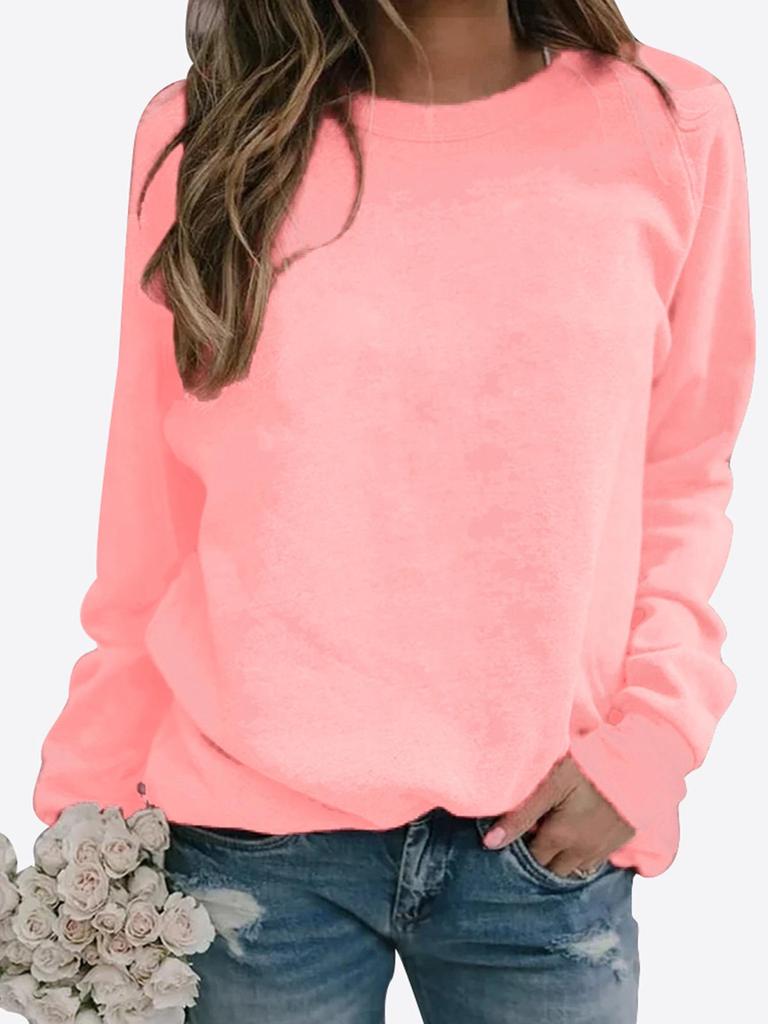 Solid Color Round Neck Printed Sweatshirt for Autumn & Winter - European & American Style