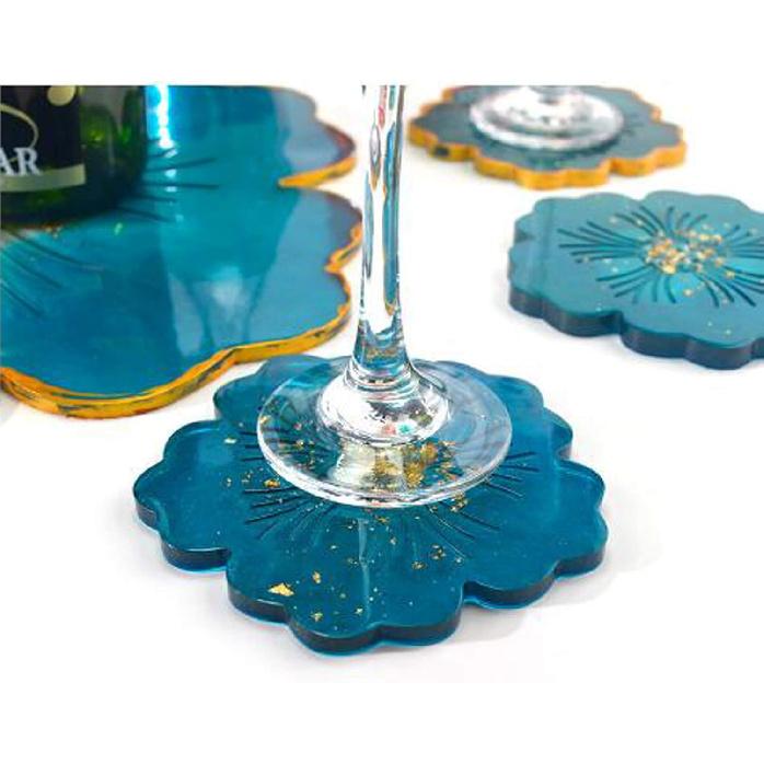 Resin Coaster Molds, Large Silicone Flower Shape Tray Coaster Resin Molds Kit for DIY Epoxy Resin Casting, Agate Coasters, Home Decor Making (6pcs)
