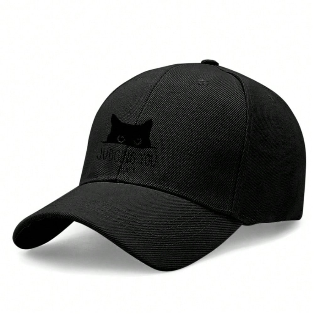 [Cat Print Baseball Cap] Unisex  JUDGING YOU SILENTLY  Print Cap, soft fabric. Lightweight breathable adjustable dad trucker hat for daily outdoor use чёрный