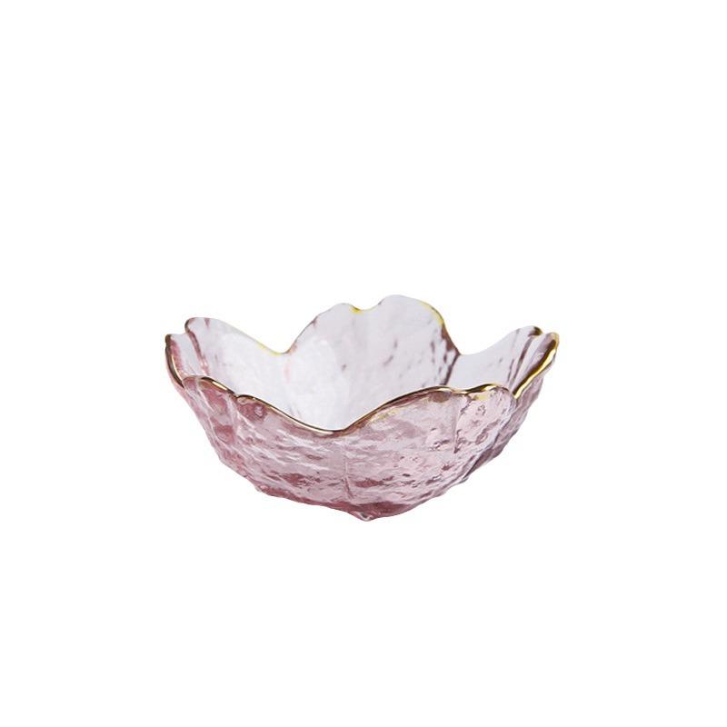 Cherry Blossom Hammered Glass Dipping Dish - Elegant Japanese Tableware for Home or Salon.
