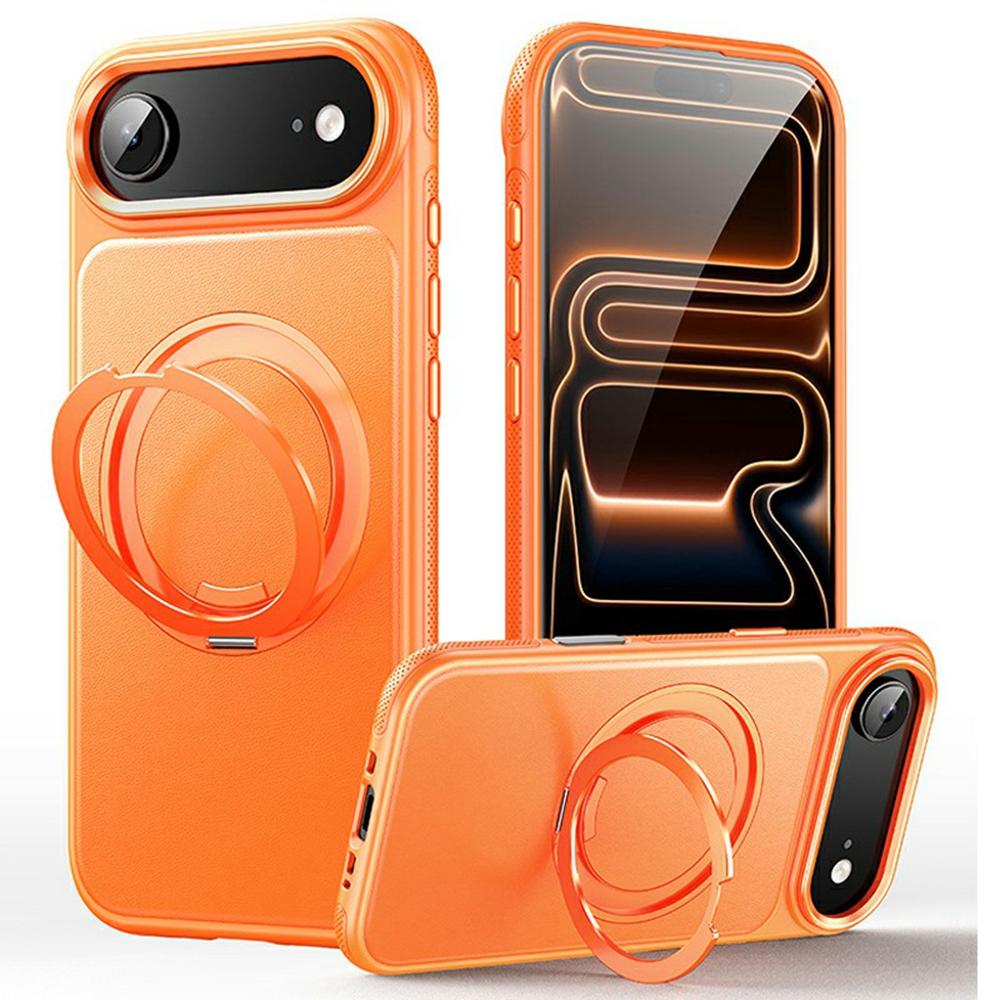 For iPhone Air Case Compatible with MagSafe Rotating Kickstand Litchi Texture PC TPU Phone Cover