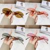 New Letter F Frameless Sunglasses With Rhinestone Elliptical Frame Uv400 For Fashion Outings