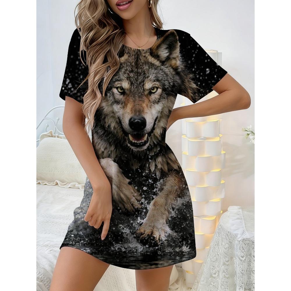 Summer Fashionable Colorful Short Sleeve Women Mini Dresses Leisure Activities Outings Parties Creative Animal 3d Soft Comfortable Dresses