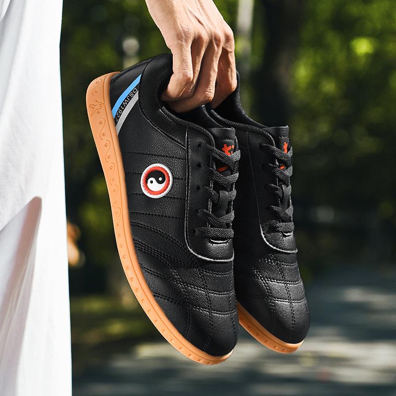 Men's Lightweight Non-Slip Tai Chi Shoes with Cowhide Sole, Leather Surface, Sizes 35-44