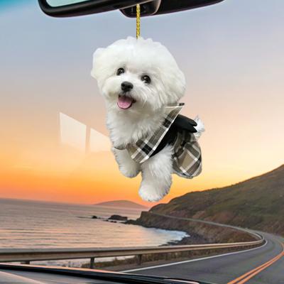 Dog Cat Car Charm Acrylic Rearview Mirror Pendant Cute Backpack Keychain Unique Shape Car Hangers Car Interior Decoration