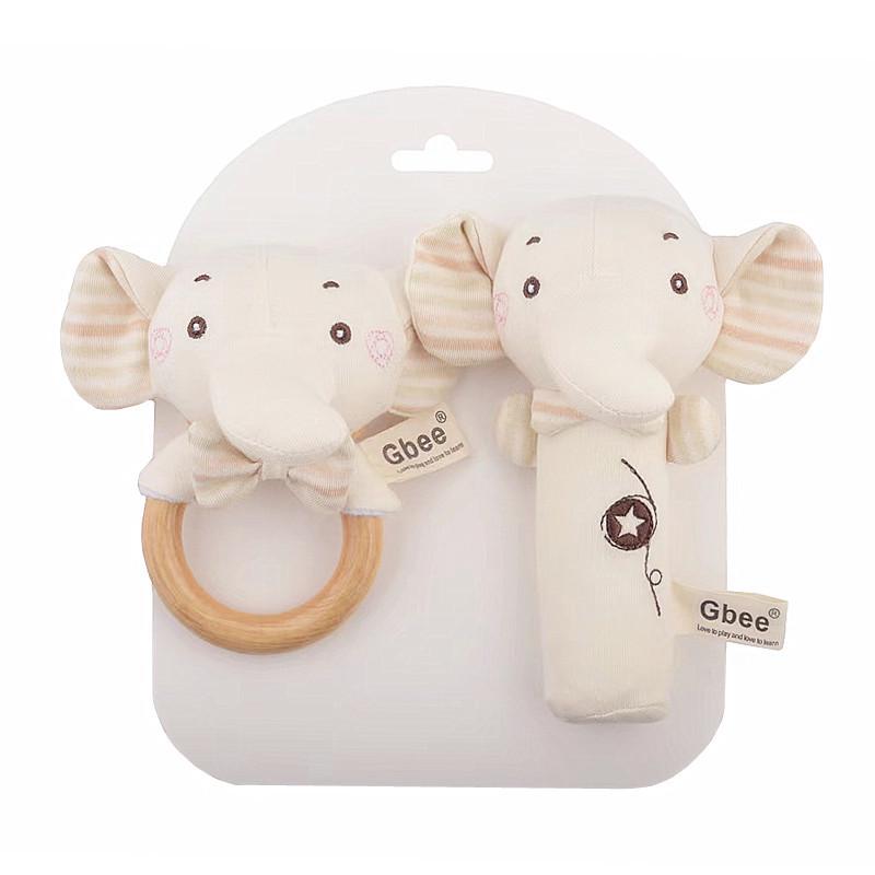 Organic Cotton Wooden Animal Ring Rattle & Baby Comfort Doll Gift Set