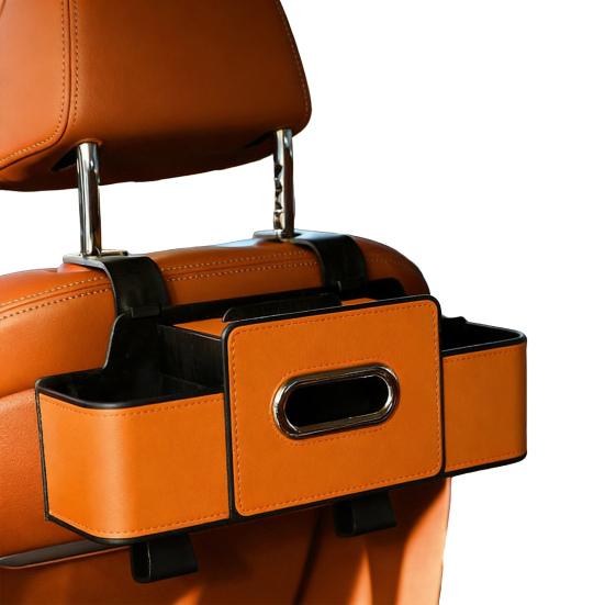 3-in-1 Car Backseat Organizer Multifunctional Back Seat Storage Box with 2 Cup Holders Tissue Box And Hooks for Holding Phones Snacks Drinks Handbags