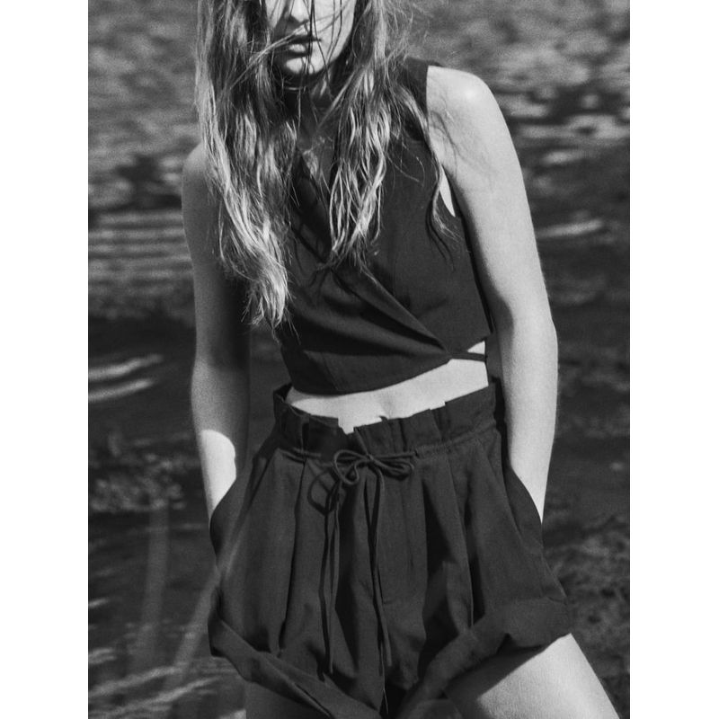 Spring New Arrival Linen Blend Silm Vest 2010751 White Casual High Waist Shorts 4661413