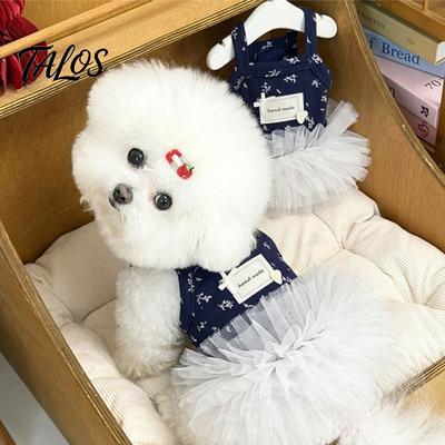 Talos Beyaz Tütü Köpek Elbisesi, Çiçekli Kolsuz Prenses Tarzı Yazlık Evcil Hayvan Kıyafeti Küçük Köpekler için Teddy Bichon Frise