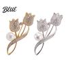 Tulip Design Lapel Pin Women Brooch High-Gloss Rhinestone Inlay Imitation