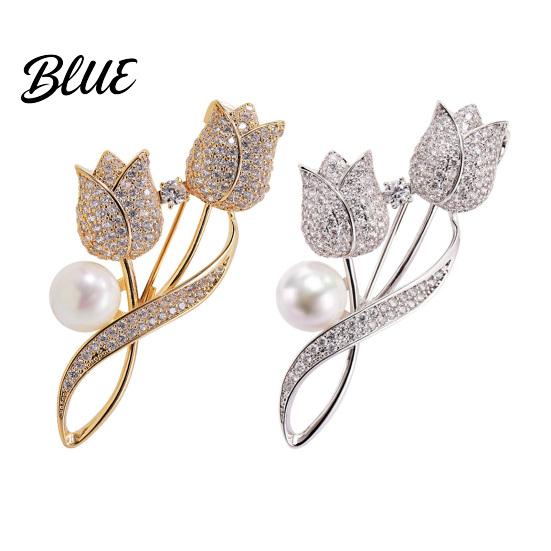 Tulip Design Lapel Pin Women Brooch High-Gloss Rhinestone Inlay Imitation