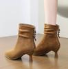 Vintage Pointed Toe Women Ankle Boots Autumn Ladies Concise High Heel Slip On Short Botas Zapatos De Mujer Fur Shoes with Heels