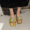 Rhinestone Square Button Bow Flip-Flop New Summer Outside Fashion Flat Bottom with Skirt Soft Bottom Non-Slip Beach Cool Mopping
