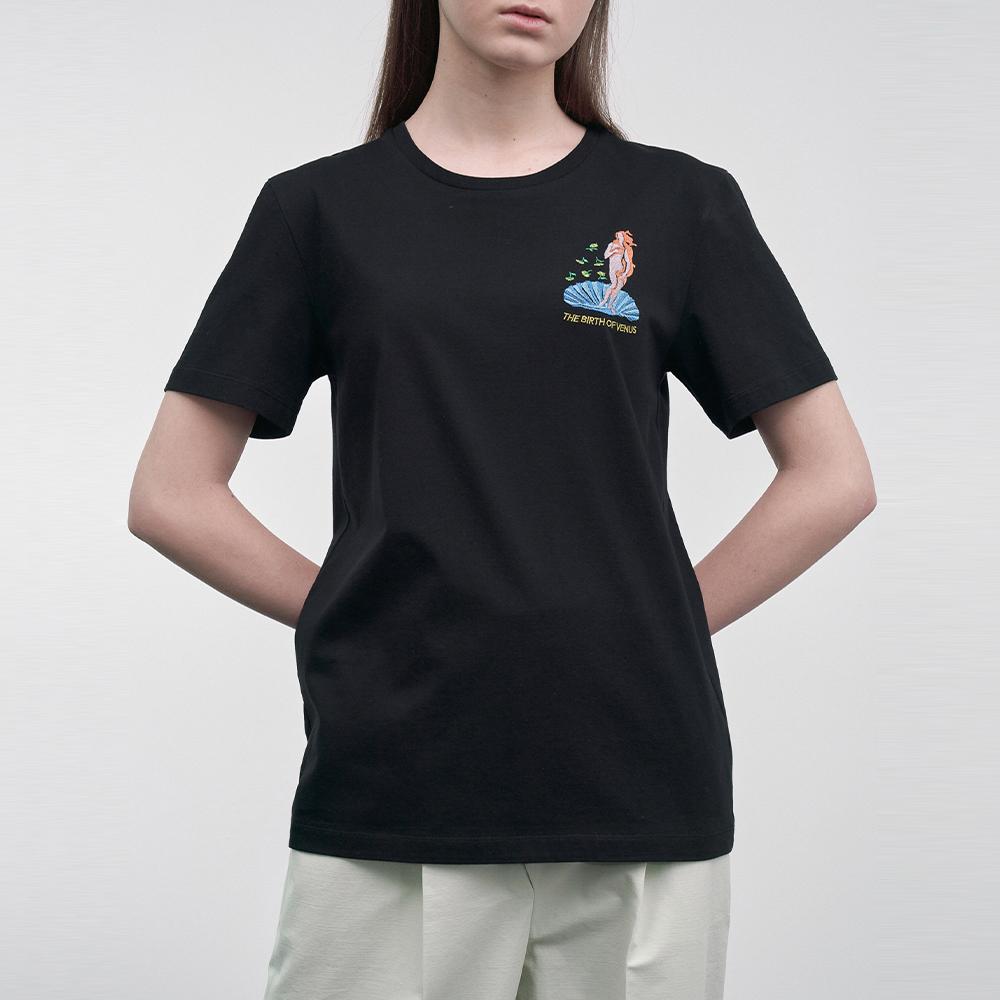 Hiloin One-Neck T-Shirt (The Birth Of Venus)-Black